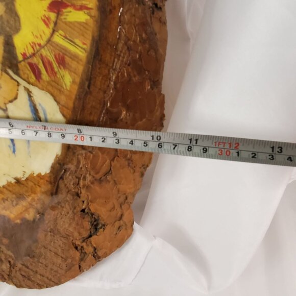 Vintage 1982 Jesus Christ Painting On Black Hills Pine Bark Wall Art 18.5" x 10" - Picture 11 of 12